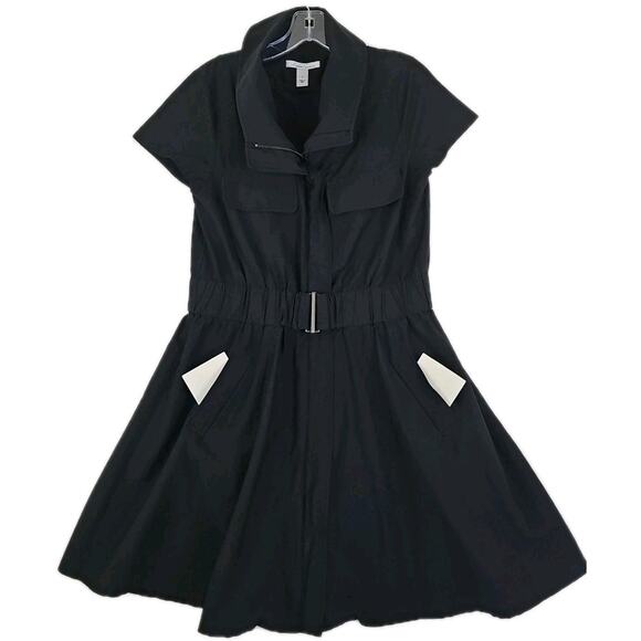 Kenneth Cole New York ~Woman Size 6~ Black Short Sleeve Belted Dress Zip Front. - Picture 1 of 16